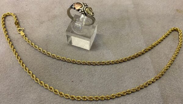9ct Gold Rope-Twist Necklace & 12kt Gold Sterling Silver Ring