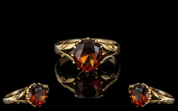 Ladies 9ct Gold Attractive Single Stone Orange Topaz Set Ring